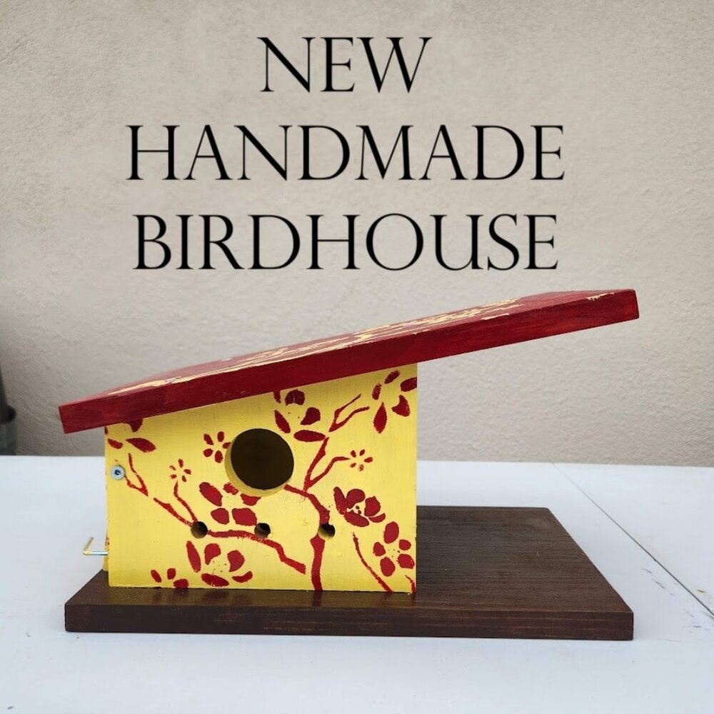 New Handmade Birdhouse Japanese Sakura Flower Design Asian Inspired Hand painted